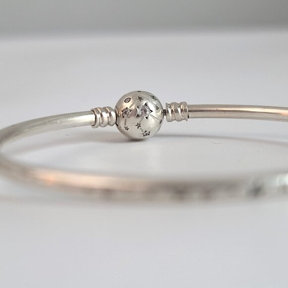Pandora 925 ALE Celestial Stars Bangle Bracelet Sterling Silver Round Ball Clasp - Picture 9 of 9